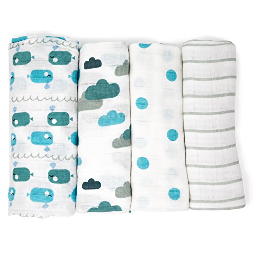 Emma & noah muslin swaddle blankets, 4 pack, 100% c…