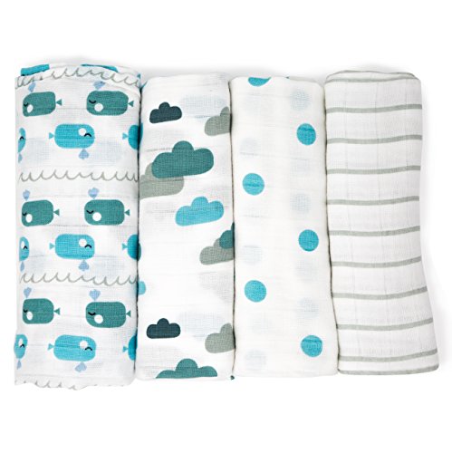 UPC 783024355003, Emma &amp; Noah Muslin Swaddle Blankets, 4 Pack, 100% Cotton, 31.5 inch x 31.5 inch, Silky Soft Baby Muslins Ideal As Baby Shower Gift, Nursing Cover, Burp Cloth, Muslin Baby Blanket, Receiving Blanket