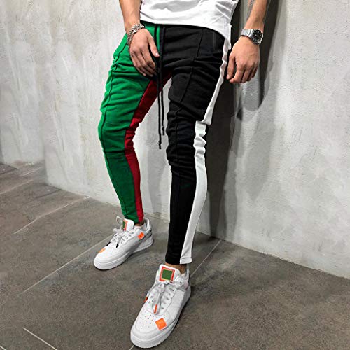 AgrinTol Mens Sports Pants, Fashion Men's Casual Solid Loose Patchwork Color Sweatpant Trousers Jogger Pant Green