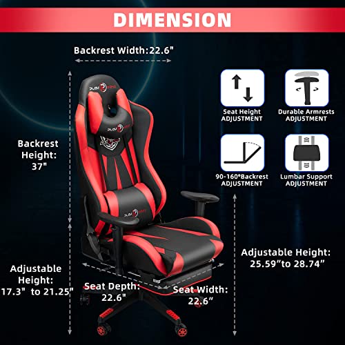 DualThunder Gaming Chair, Red Gaming Chair with Footrest, Ergonomic