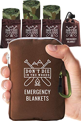Don't Die In The Woods - Freakin’ Huge Emergency Blankets [4-Pack] Extra-Large Thermal Mylar Space Blankets with Ripstop Nylon Stuff Sacks + Carabiner Zipper Pack [Woodland Camo] - Thumbnail 7