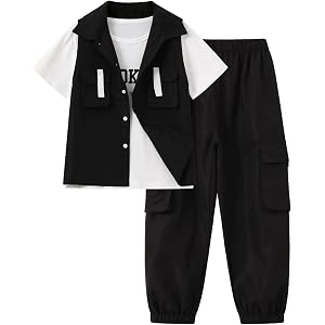 Jolyshlid Boys 3 Piece Set Short Sleeve T-Shirt Cargo Tank Top and Pants 3-14Y