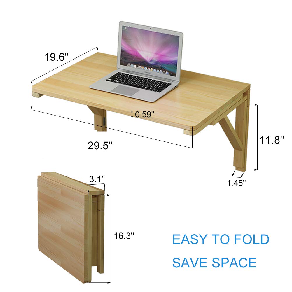 MM MELISEN Wall Mounted Folding Desk, Mounted Desk for Small Spaces, Solid Wood Hideaway Dining Table, Wall Mount Drop Leaf Table for Dining, Room, Study, Kitchen, Dinner, Laundry, Bar Etc