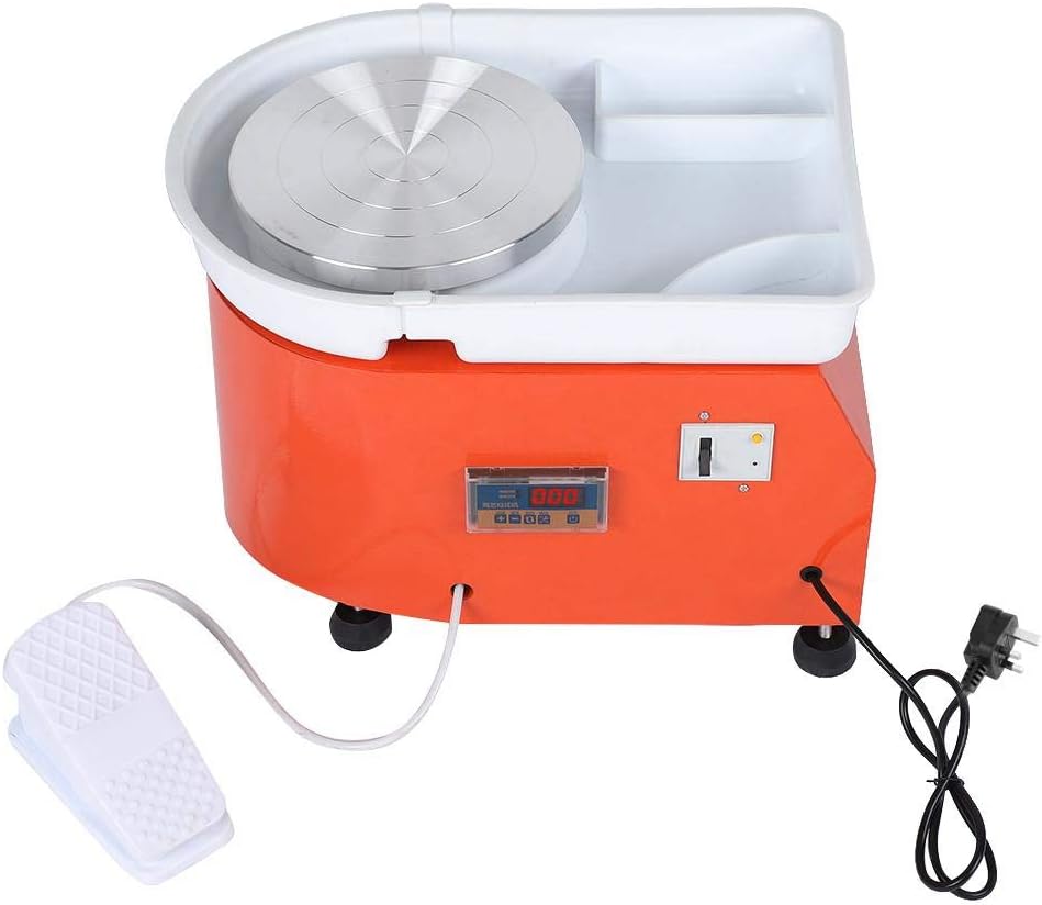 Pottery Wheel Forming Machine, 350W Orange Pedal Pottery Wheel Machine Ceramic Forming Tool Washable Basin with LED for DIY Craft(UK 220V)