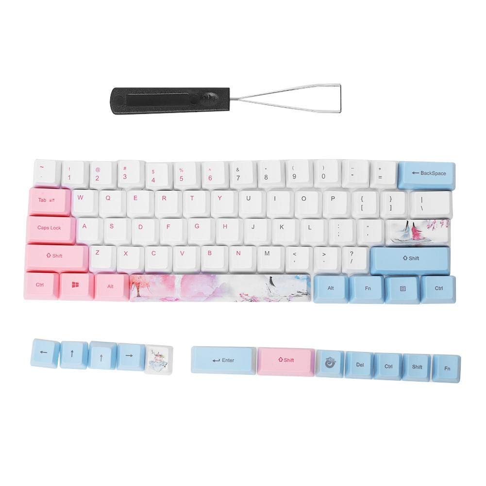 VBESTLIFE Keycap 73PCs Sublimation Pink Keycaps PBT Mechanical Keyboard Universal Accessory Five-Faced Dyed Anime Style Keycap(Pink)