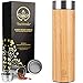 Bamboo Tea Tumbler with Stainless Steel Tea Infuser - 17 oz Double Wall Vacuum Insulated Thermos - Leak Proof & BPA-Free Travel Mug for Loose Leaf Tea and Coffee. Great Gift for Tea Lovers