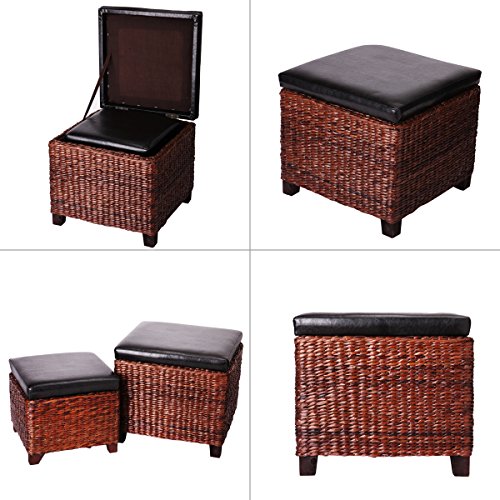Eshow Storage Ottoman, Set of 2 Rattan Ottoman with Storage, Ottomans