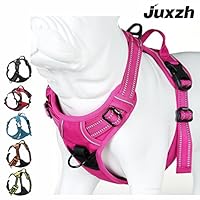 JUXZH Soft  Dog Harness .3M Reflective No Pull Harness with handle and Two Leash Attachments