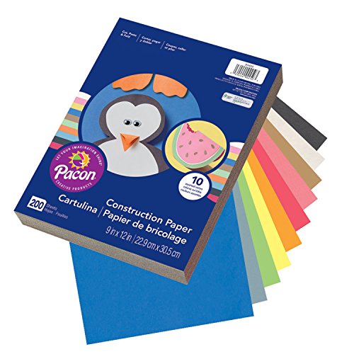 Pacon Lightweight Construction Paper, 9-Inches by 12-Inches, Assorted Colors, 200 Count (94450)