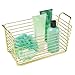 mDesign Farmhouse Metal Storage Organizer Basket Bin with Handles - Holds Hand Soaps, Body Wash, Shampoos, Lotion, Conditioners, Hand Towels, Hair Accessories, Body Spray - Medium, 2 Pack - Gold Brass