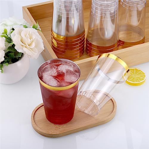 Hejo 60 Pieces Plastic Glasses with Gold Bordered Reusable Wine Glasses 360ml - 12oz, Plastic Cups Reusable for Cocktails, Champagne, Beer, Martini, Party But