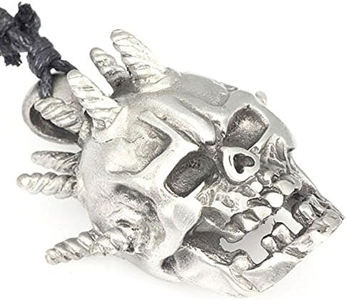 Skull Pirate Skeleton Horns Spiky Head Pewter Choker Jewelry Pendant Necklace