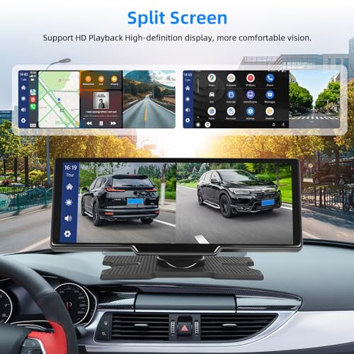 Podofo 10.26 Inch Portable Car Stereo with A-pple Carplay Android Auto Wireless, Touch Screen 7-32V, Voice Assistant Rear Camera/Bluetooth/FM Transmitter/AUX/TF Card