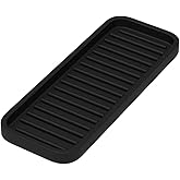 Small Silicone Heat Resistant Mat for Curling Iron, Heat Pad for Hot Hair Tools, Kitchen Sink Organizer Tray and Sponge Holder for Bathroom Counter, Groove Coasters for Drinks (Black)