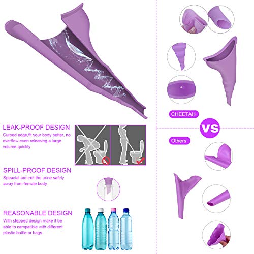 Cheetah Female Urination Device - Pee Standing Up - Reusable Portable Urinal for Women - Lightweight Design for Outdoor Activities - with Discreet Carry Bag-Purple