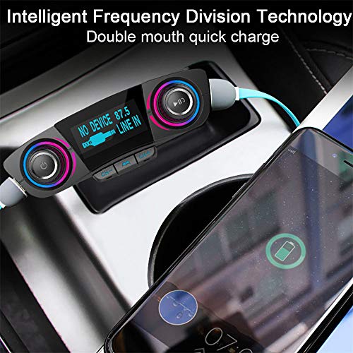 FM Transmitter,Bluetooth Car FM Audio Adapter with Hand Free Call Transmitte,mp3 player Kit Dual USB Modulator Charger for mobile phone, tablet other electronic products Smart charge 1.3 Display-BT0