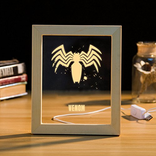 Spiderman venom Handmade 3D Photo Frame LED Night Light Wood Table Desk Deco Lamp Bedroom Children Room Decorative Birthday Christmas Gift