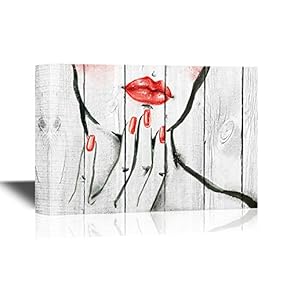 Canvas Wall Art - Drawing of a Woman on Wood Style Background - Gallery Wrap Modern Home Art | Ready to Hang - 12x18 inches