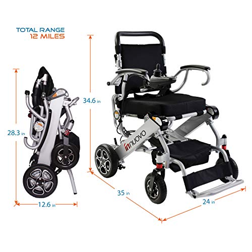 2019 Upgraded Folding Electric Powered Wheelchair with Travel Bag, Supports up to 265lb, Weighs 50lb, Up to 12 Mile-Range with 2 Batteries, FDA Approved for Air Travel, N5513A