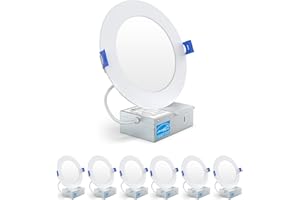 PAZZO 6 Pack 6 Inch LED Recessed Ceiling Light, 5000K Daylight 1100LM High Brightness, Dimmable Canless Wafer Downlight, ETL and Energy Star Certified, 12W, Junction Box Included