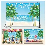Funnytree 7x5ft Summer Tropical Beach Backdrop Glitter Bokeh Seaside Island Palm Trees Photography Background for Picture Shiny Blue Sea Sky Luau Themed Party Decorations Photo Booth Studio Props