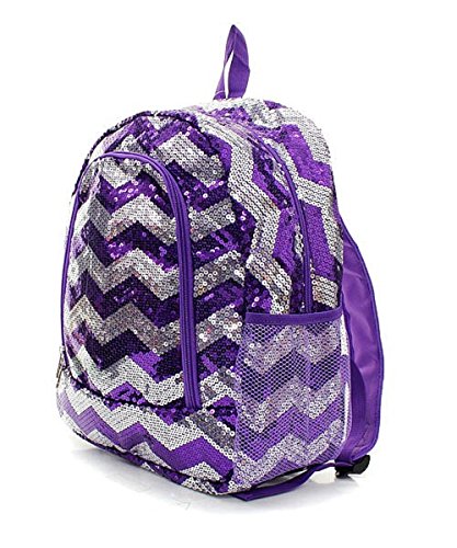 Sequin Chevron Stripe Large Backpack Handbag (PURPLE)