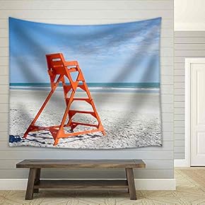 Empty Life Guard Stand on The Beach - Fabric Wall Tapestry Home Decor - 51x60 inches