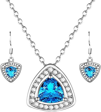 "Forever Young" Ocean-blue Sparkling Zircon Pendant, Matched Necklace &amp; Earrings Jewelry Set, Healing of Love