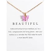 Dainty Colorful Butterfly Pendant Necklace for Women,Bohemian Acrylic Cute Butterfly Chain Necklace Retro Card Adjustable Insect Animal Necklaces Friends Female Necklace
