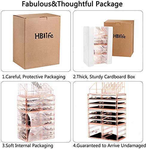 HBlife Makeup Organizer Acrylic Cosmetic Storage Drawers and Jewelry Display Box with 12 Drawers, 9.5" x 5.4" x 15.8", 4 Piece,Pink - Image 7