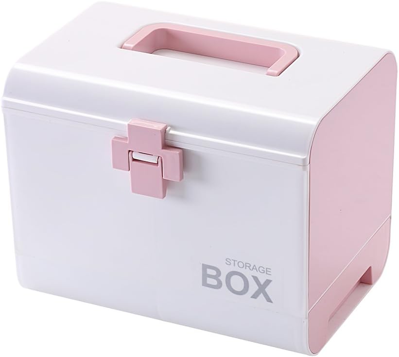 IMPR3·TREE Plastic Child Proof Security Storage Box Organizer Medicine Box Family Emergency Kit (Pink): Kitchen & Dining
