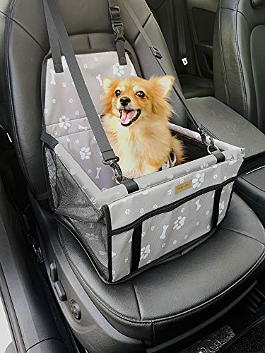 FANCYDELI Puppy Car Seat Upgrade Deluxe Portable Pet Dog Booster Car Seat Waterproof with Clip-On Safety Leash and Double-Side Mat,Perfect for Small Pets Grey up to 15 lbs