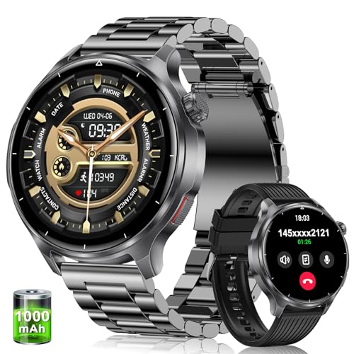 Men's Smart Watch with Calls, 1.52 Inch Smartwatch with Heart Rate Monitor SpO2 Sleep Monitor Pedometer, 100+ Sports Modes, Large 1000 mAh Battery, Activity Bracelet for Android iOS (Black)