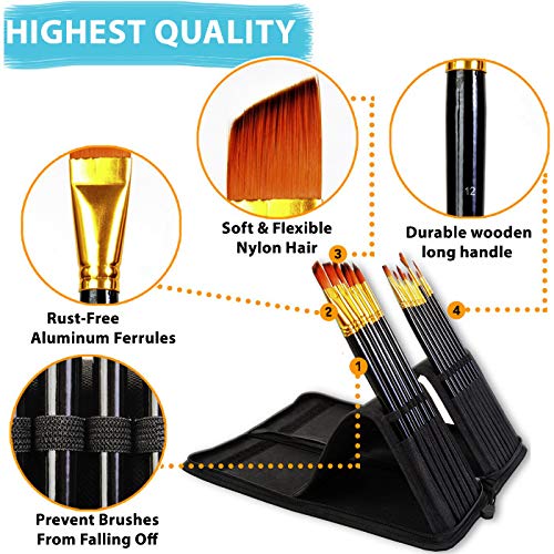 Paint Brushes Set, 15 Different Sizes Art Paintbrushes with Free Mixing Tray, Palette Knife, Paint Sponge and Pop-up Carrying Case for Watercolor, Acrylic, Oil Painting