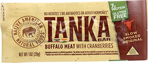 Bison Pemmican Meat Bars with Buffalo & Cranberries by Tanka, Gluten Free, Beef Jerky Alternative, Slow Smoked Original, 1 Oz, Pack of 6