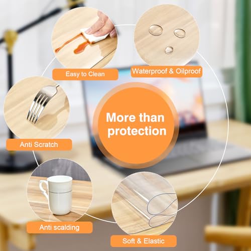 PUEAZU Large Transparent Desk Mat 90x40cm, Transparent Desk Protector PVC 1.5mm, Writing Mat Non-Slip Waterproof Desk Mat for Office/Home