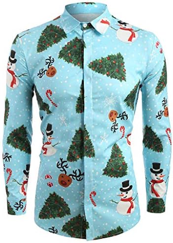 Holywin Men Shirt Snowflakes Christmas deer Printed Daily Casual Shirts Single Breasted Top Blouse