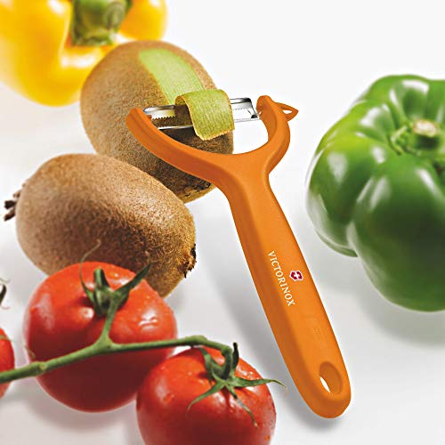 Victorinox Stainless Steel Peeler, Swiss Classic Serrated/Wavy Edge Multipupose Peeler for Professional and Household Kitchen, Orange, Swiss Made 3