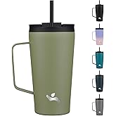 Konokyo Insulated Tumbler with Handle and Straw, 18 OZ Travel Coffee Mug Stainless Steel Cup Metal Water Bottle,Camp Green