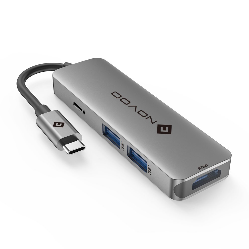 NOVOO USB C Hub Aluminium mit HDMI 4K Adapter, 2* USB 3.0 Anschlüssen, Ladeanschluss für 12\
