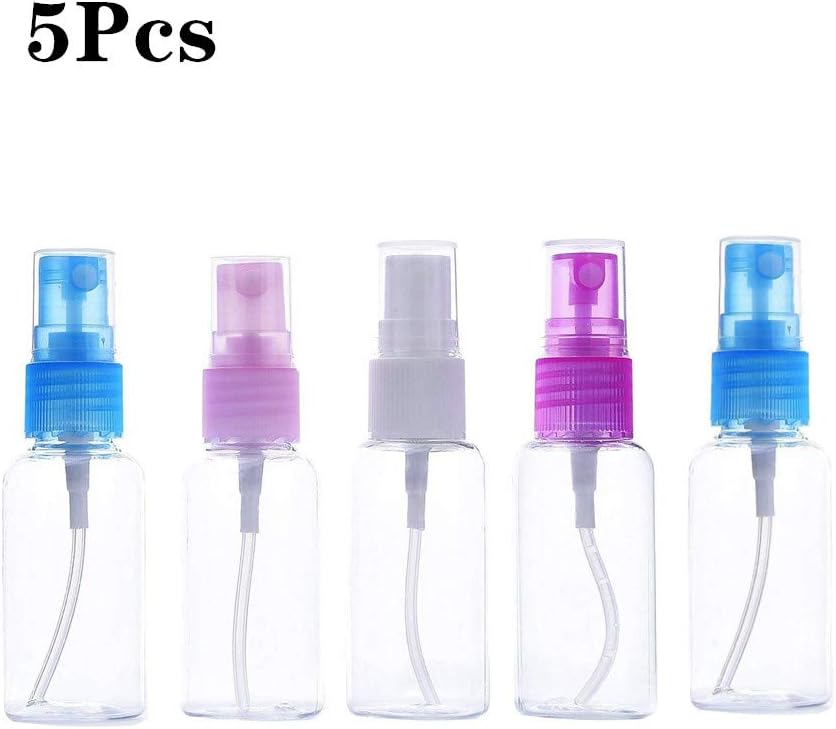 Yooger 5 Pieces Empty Spray Bottles Plastic Transparent Fine Mist Spray Bottles Small Travel Bottle Random Color Set (30ml)