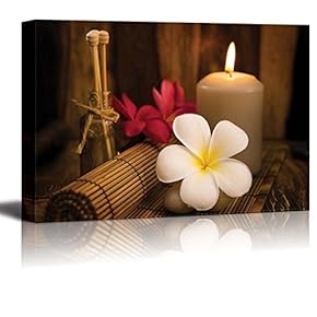 Canvas Prints Wall Art - Relaxing Spa with Fresh Petunia Flowers and Essential Oils | Modern Wall Decor/Home Decoration Stretched Gallery Canvas Wrap Giclee Print. Ready to Hang - 12" x 18"