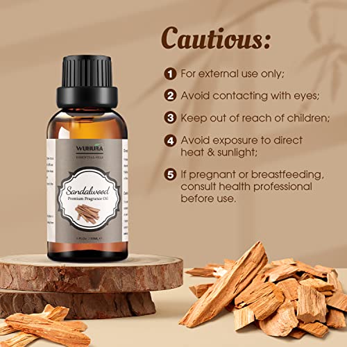 Wuhura Sandalwood Essential Oils for Diffuser 30ML - Premium Grade Aromatherapy Essential Oil Sandalwood Fragrance Oils (1.01 Fl Oz)