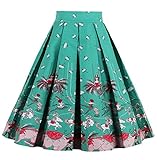 Changuan Women's A-line Pleated Vintage Skirt Print Casual Flared Midi Skirts