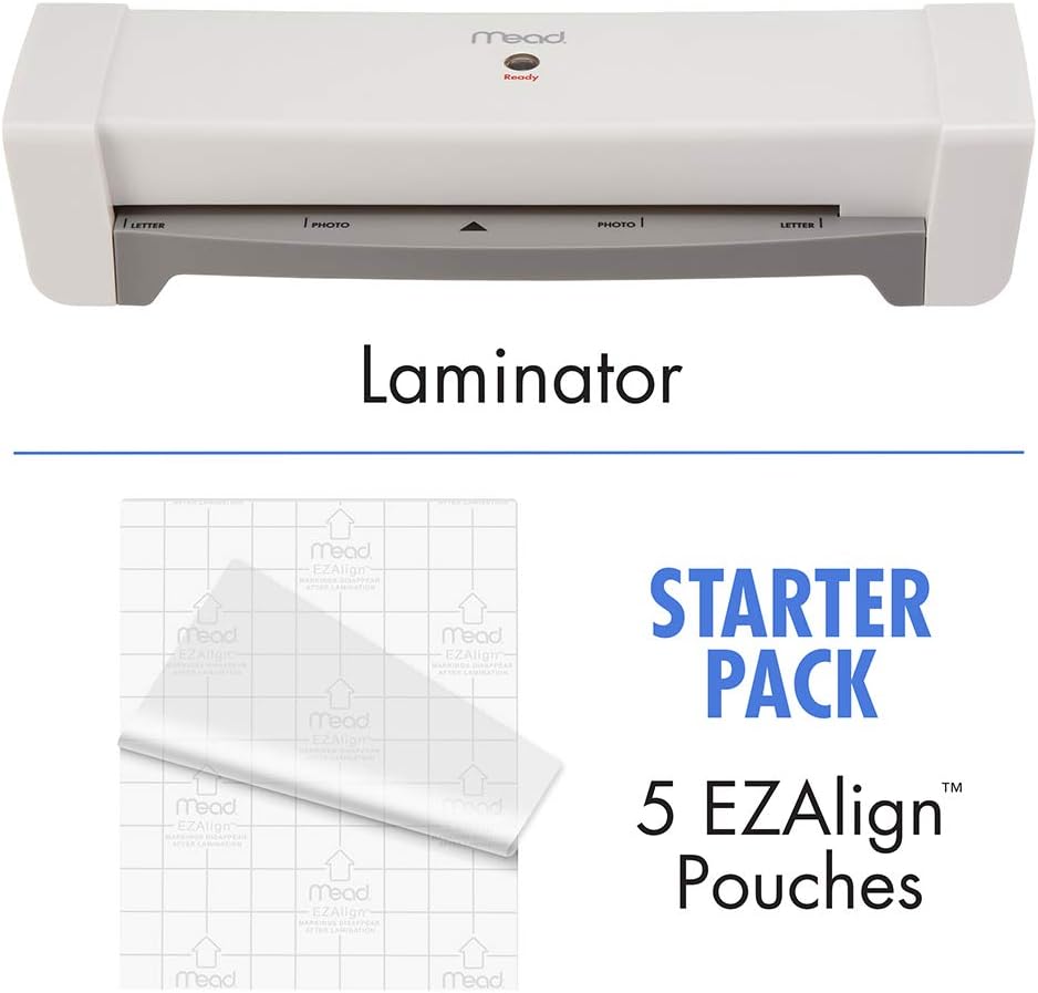 Mead Laminator, Thermal, HeatSeal Lamination Machine, 9.5" Max Width, includes EZAlign Laminating Sheets / Pouches (M1701862) : Office Products