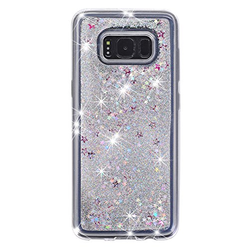 Urberry Galaxy S8+PlUS Case, Floating Bling Glitter Sparkle Case for Samsung Galaxy S8+PLUS with a Free Screen Protector (Silver)