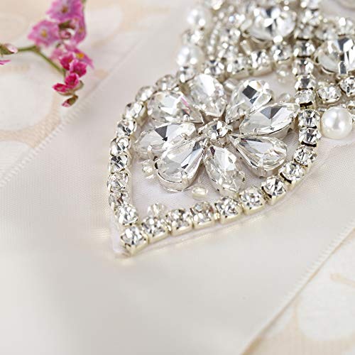 FANGZHIDI Bridal Belt Sash with Rhinestones Silver Floral Crystal Bridal Sash for Wedding Dresses (Sliver, Ivory) - Thumbnail 3