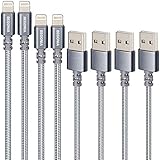 Begonia Nylon Braided USB Cable 4PACK (3FT,6Ft) Phone Charger Fast Charging Cable Cord Compatible Phone,Pad, Pod and More (Cool Grey)