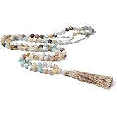BALIBALI 8MM Beads Chakra Long Mala Necklace Natural Stone Meditation Statement Necklace Japa Yoga Buddhist Rosary Prayer Charm Beaded Tassel Necklace
