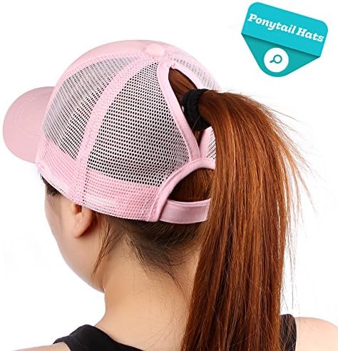 HYKYMY Ponytail Baseball Cap Hat Ponycap Messy Bun Mesh Adjustable Trucker Hats for Women